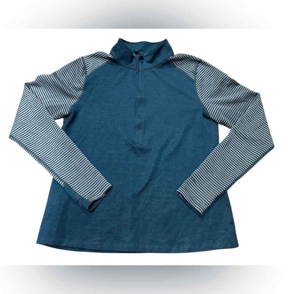 Terramar Woolskins Teal quarter zip pullover sweater Merino blend Size large